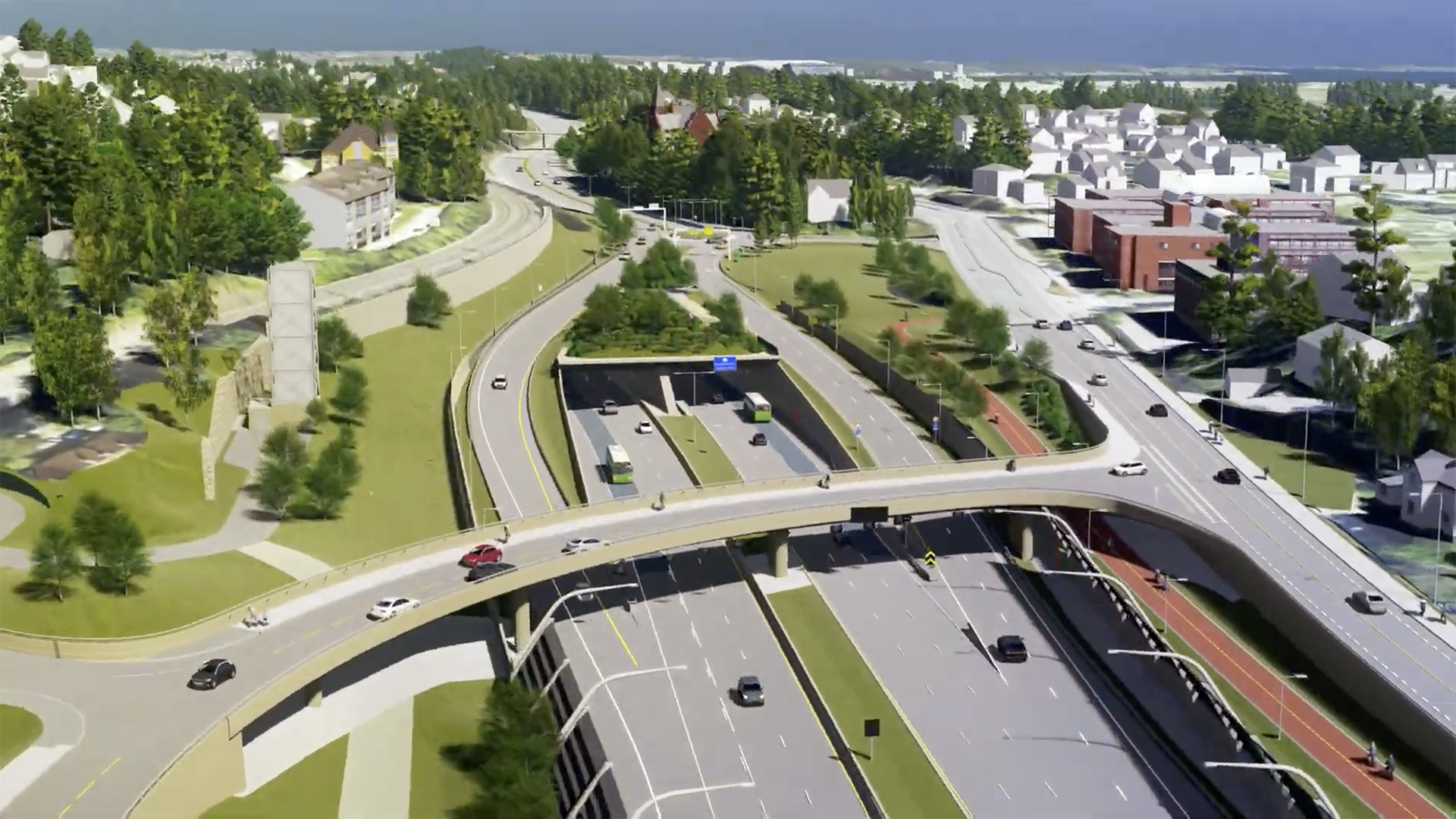 Close to Strand there will also be a lid over the E18 highway. A bike lane of high standard will also be part of the system. Photo: ViaNova Plan og Trafikk